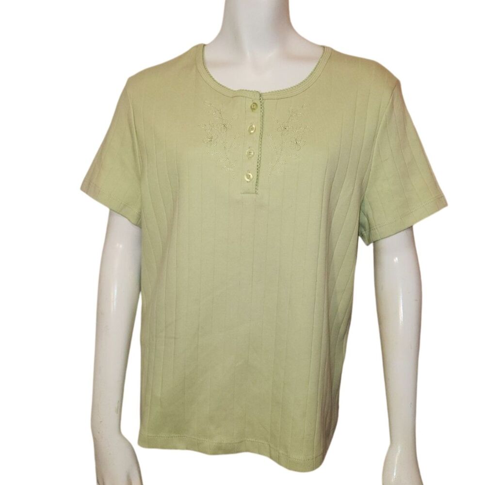 Basic Editions Light Green Short Sleeve Crew Neck Top Womens Size Large